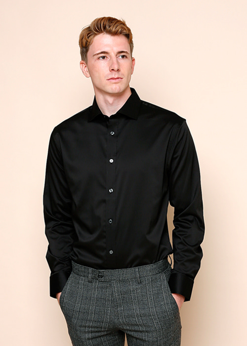 고밀도 블랙 스판 와이드카라 와이셔츠 95~130 Size (8 Color)